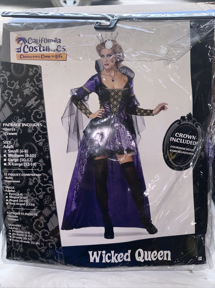 Evil Queen Wicked Sorceress Fairy Tale Week Womens Costume Plus Crown Small 6-8 - Image 1 of 1
