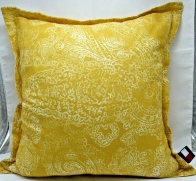 Tommy Hilfiger Mustard Yellow 20"x20" Cotton Throw Pillow w Feather Insert EUC - Image 1 of 4