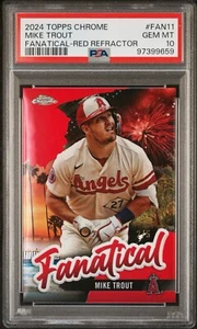 2024 Topps Chrome Mike Trout Fanatical Red PSA 10/5 SSP Los Angeles ANGELI - Foto 1 di 2