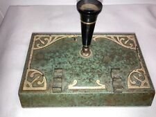 ANTIQUE SILVER CREST Sterling On Bronze Fountain Pen Holder Art Deco Arts Crafts