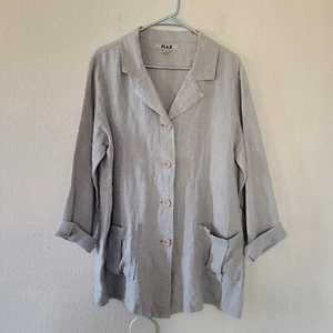FLAX Womens 100% Linen Button Blazer Jacket Shirt Size Small Pockets Lagenlook - Picture 1 of 11