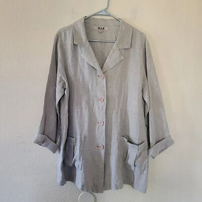 FLAX Womens 100% Linen Button Blazer Jacket Shirt Size Small Pockets Lagenlook - Image 1 of 4