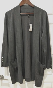 New JM Collection Open Front Long Cardigan Gray Tunic 1X Neutral Capsule Office - Picture 1 of 11