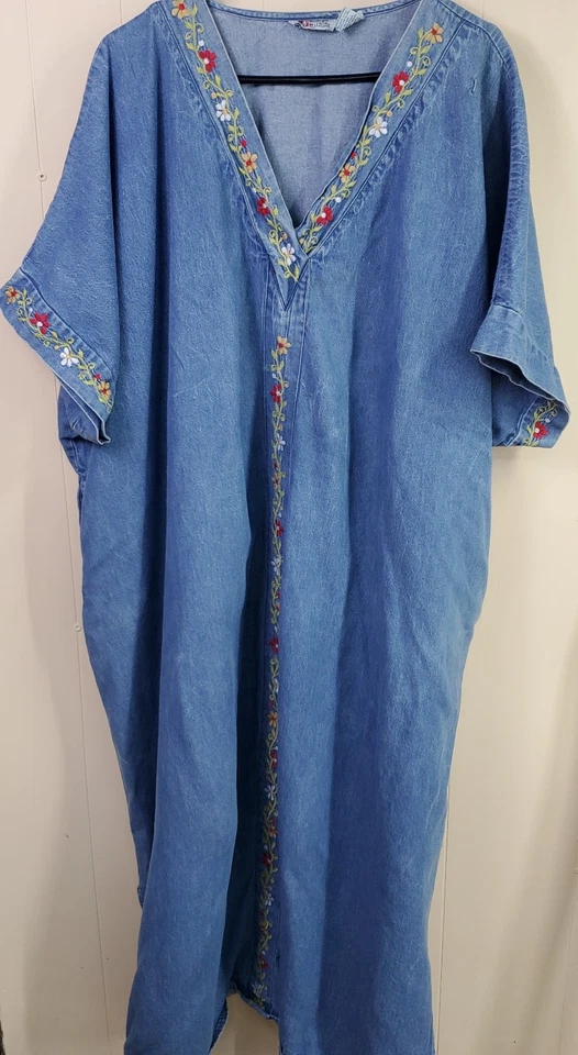 Vestido vaquero vintage Woman Within para mujer Kaftan House XL bordado Foto 1 de 4