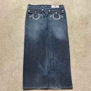 Y2K True Religion Joey Super T Baggy Skater Embroidered Black Jeans 38Wx32L - Picture 1 of 7