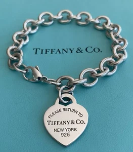 Tiffany & Co. Please Return To Heart Tag Sterling Silver Bracelet 7.5” - Picture 1 of 9