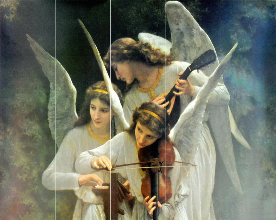 Mural de azulejo salpicadero de cerámica inspirador religioso - ángeles tocando el violón Foto 1 de 1