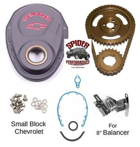 Small Block Chevy double roller timing chain black cover with tab bolts gasket - Picture 1 of 6