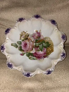 Antique 11 inch JSV Germany hand painted floral scallop bowl - Picture 1 of 8