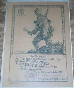 ALEMÁN - 2 certificados de premio de segunda clase de cruz de hierro. Nombrado para 1 hombre. Un decorativo - Imagen 1 de 2