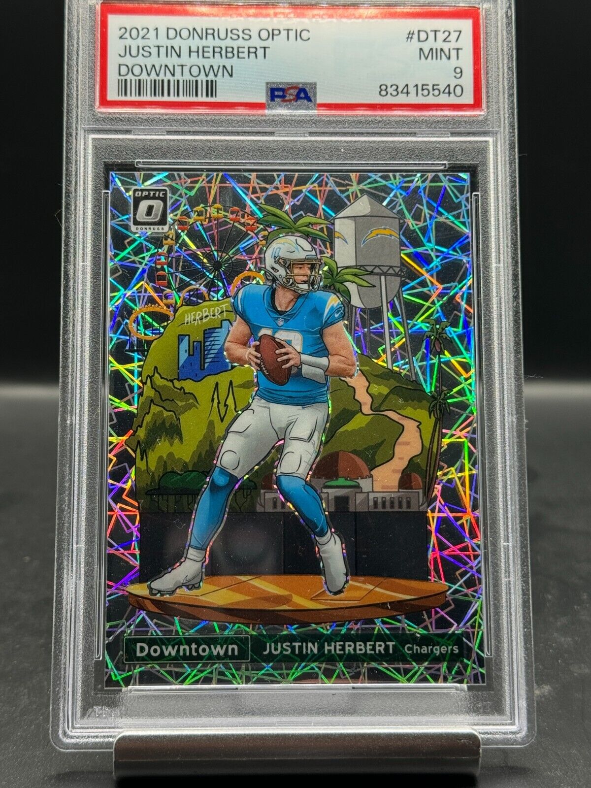 2021 OPTIC JUSTIN HERBERT DOWNTOWN SSP CASE HIT PSA MINT 9 CHARGERS INVEST!