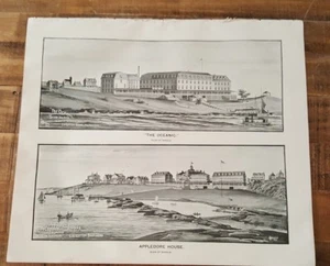 Antique Engraving - THE OCEANIC & APPLEDORE HOUSE - N. HAMPSHIRE - 1892 ATLAS - Picture 1 of 4