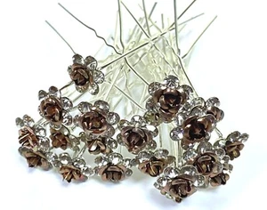 10 un. Alfileres para el cabello de cristal de diamante flor perla clips graduación boda novia fiesta - Imagen 1 de 3
