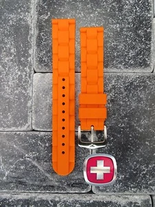 New Wenger Swiss Army Genuine Rubber Strap Orange Diver Band 20mm 19mm x1 - Picture 1 of 6