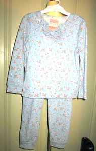 btween flannel 3 piece PAJAMAS Sz 10 Girl's-NWT-BLUE w/FLORAL DESIGN-LONG SLEEVE - Picture 1 of 9