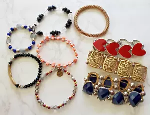 Lotto 9 Bracciali Elastici Vintage Impilabili Strass Vetro Plastica Metallo Erimish - Foto 1 di 7