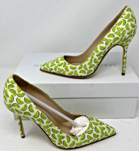 Manolo Blahnik BB 105 Pointy Toe Pump White Green Linen Limes Size 6 36 EU - Picture 1 of 24
