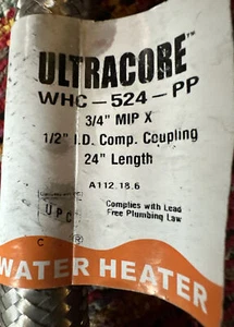 Ultracore WHC-124-PP 3/4" MIP X 7/8" OD Comp 24" Braided Water Heater Hose - Picture 1 of 3