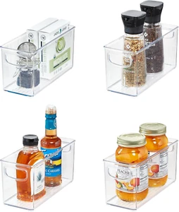 4-Piece Recycled Plastic Small Stackable Kitchen Organizer Bin with Integrate... - Picture 1 of 12