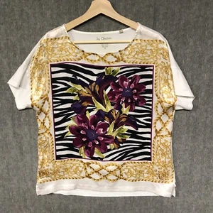 Chicos Top Womens 1 Size Medium Silk Blouse Shirt Floral Short Sleeve - Picture 1 of 16