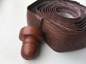 Ducas  Soft leather Handle Bar Tape Brown / Black wooden caps / ROAD BIKE