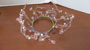 Purple & Pink BEAD CANDLE RING~Fits a 3" Pillar - Picture 1 of 2