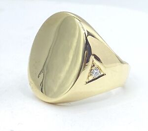NATURAL DIAMOND SOLID 14K yellow gold mens signet pinky ring 16.1  grams