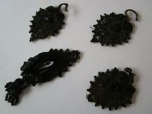 Victorian Black Jet Beaded applique Costume Clothing decoration or Hats - Picture 1 of 8