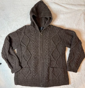 VTG Otavalo Sweater Hand Made Ecuador 100% Wool Chunky Knit Hooded Full Zip - Picture 1 of 8