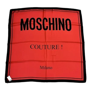 Bufanda mujer MOSCHINO paño estola negro rojo logotipo seda 90x90 HECHO EN ITALIA ¡NUEVO! - Imagen 1 de 5