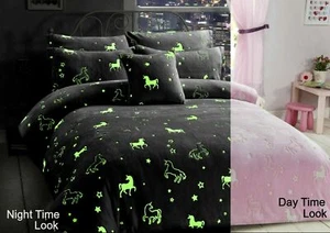 Juego de ropa de cama y funda de almohada con pin de peluche de lana de peluche con pin unicornio que brilla en la oscuridad - Imagen 1 de 14
