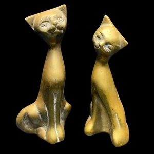 2er Set Vintage MCM massive Messing Siamkatze Figuren Made in Korea Patina - Bild 1 von 17