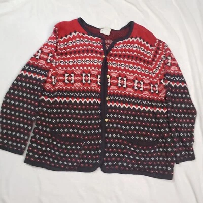De Colección Liz Baker Suéter Mujer XXL Estrella Nórdica Cárdigan Chaqueta Rojo Negro Foto 1 de 4