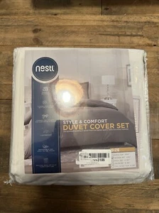 Nestl Premium White Duvet Cover Set - 3 PC Reversible Queen Comforter Cover - Picture 1 of 5