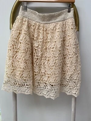 Manoush Jupe Marylin 100% Algodón Tostado Encaje Corto Fiesta Vestido Falda Talla 8 Foto 1 de 4