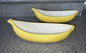 Pottery Barn Yellow Ceramic Dessert Ice Cream Splits Boats - Go Bananas Set Of 2 - Picture 1 of 3