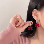 1Pair Sweet Bowknot Imitation Pearl Flocked Earrings Elegant Ear Clip Jewelr BII