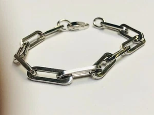 14k White Gold PAPERCLIP Link Chain Bracelet 7.5 Inch 4.2 grams 6.1MM - Picture 1 of 13