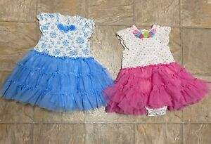 Little Me Baby Girl Dresses One Piece Attached Blue  Ruffle Tutu Size 18m Floral