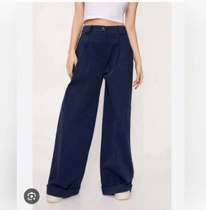 Nasty Gal Nastygal maßgeschneiderte Damenhose weites Bein hoher Bund marineblau US-Größe 8 - Bild 1 von 9