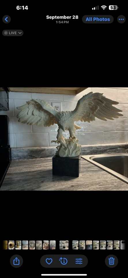 A. SANTINI Large Alablaster  eagle Sculpture Signed On Marble Base Made In Italy - Image 1 of 4