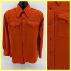 Vtg Panhandle Slim Western Shirt Mens 16-34 Orange Pearl Snap Gabardine 70s
