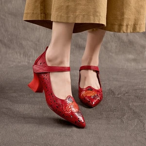 Scarpe da donna retrò in vera pelle stile etnico pelle di mucca comode bocca bassa - Foto 1 di 16