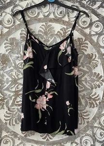 Dorothy Perkins Black Floral Strappy Summer Top With Frill ~ Size 8 - Picture 1 of 5