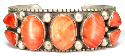CHUNKY NAVAJO Stampwork SPINY OYSTER Sterling Bracelet CUFF NATIVE AMERICAN SGND - image 1 of 4