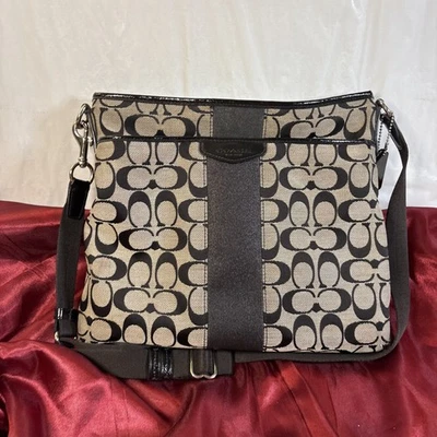 Coach Cross Body Messenger Purse File Bag No D1432-F28502 Black Gray Monogram - Image 1 of 4