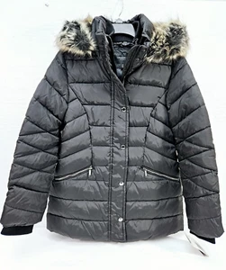 London Fog Daunenjacke Mantel mit Kunstfellbesatz und Kapuze schwarz - Größe Medium - Bild 1 von 9