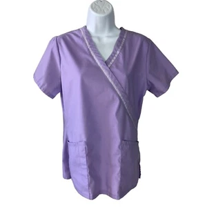 SB Scrubs Womens Scrub Top Size XS Lavender Purple Pockets Short Sleeves V Neck - Picture 1 of 10