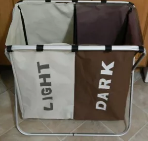 Laundry Basket Folding Light & Dark Divided W/ Cover Lid Divided Compartments - Picture 1 of 5