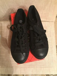 Sport Brand ALL Black Lace Up CANVAS SHOES womens SIZE 6 1/2 NEW flat sneakers - Picture 1 of 3